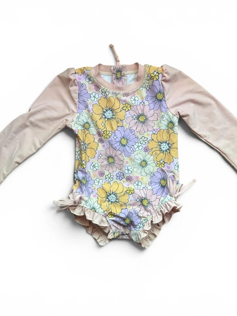 Caden Lane Floral Long Sleeve Ruffle One Piece Swimsuit Rash Guard 3Т Toddler